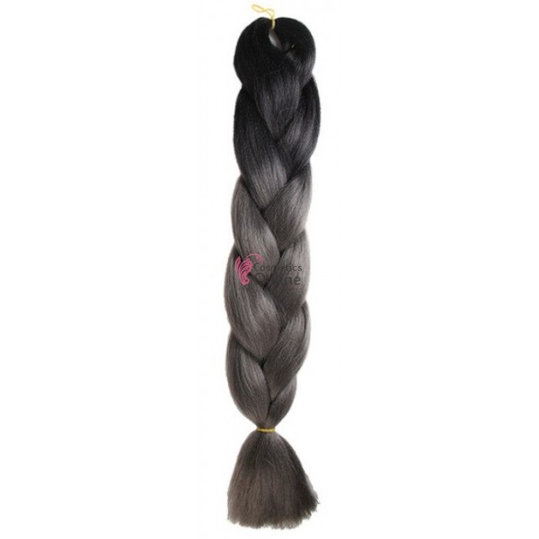 Coada de par afro impletita Premium  Ombre 2 de 60 cm Brunet-Silver Dark B29